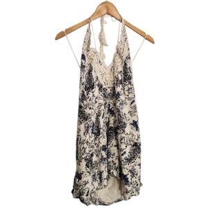 Stella Laguna Beach Cream and Blue Halter Top With Lace Sz L